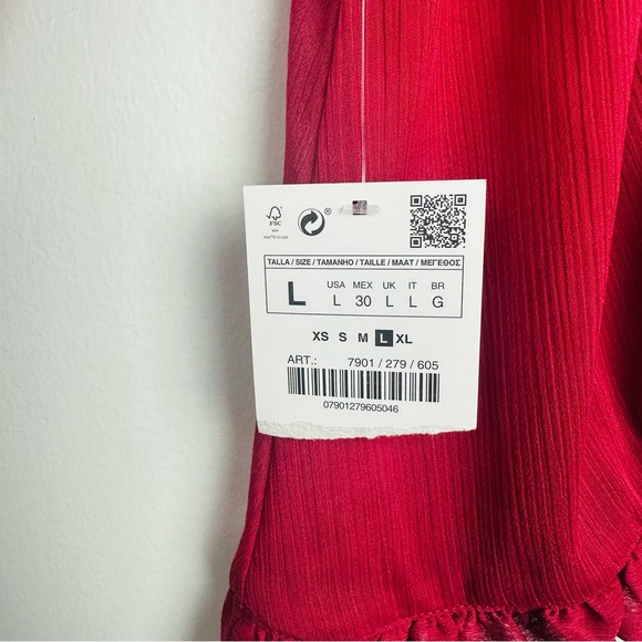 Zara Basic Red Wrap Ruffled Sleeve Blouse Size Large - Picture 8 of 9